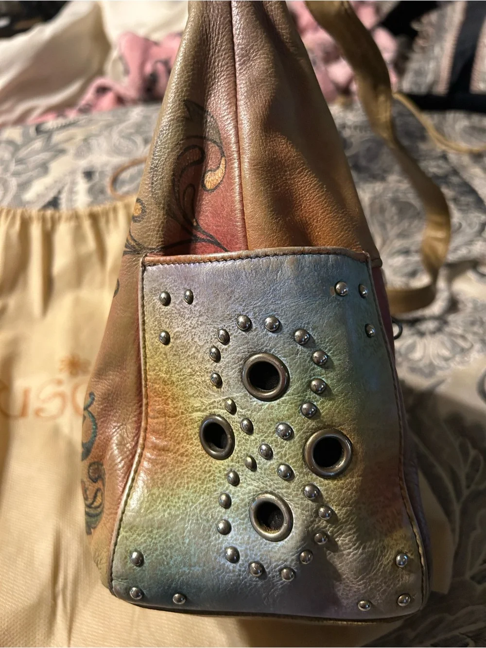 Anuschka Hand-Painted Floral Leather Hobo Bag in Multi/Tan